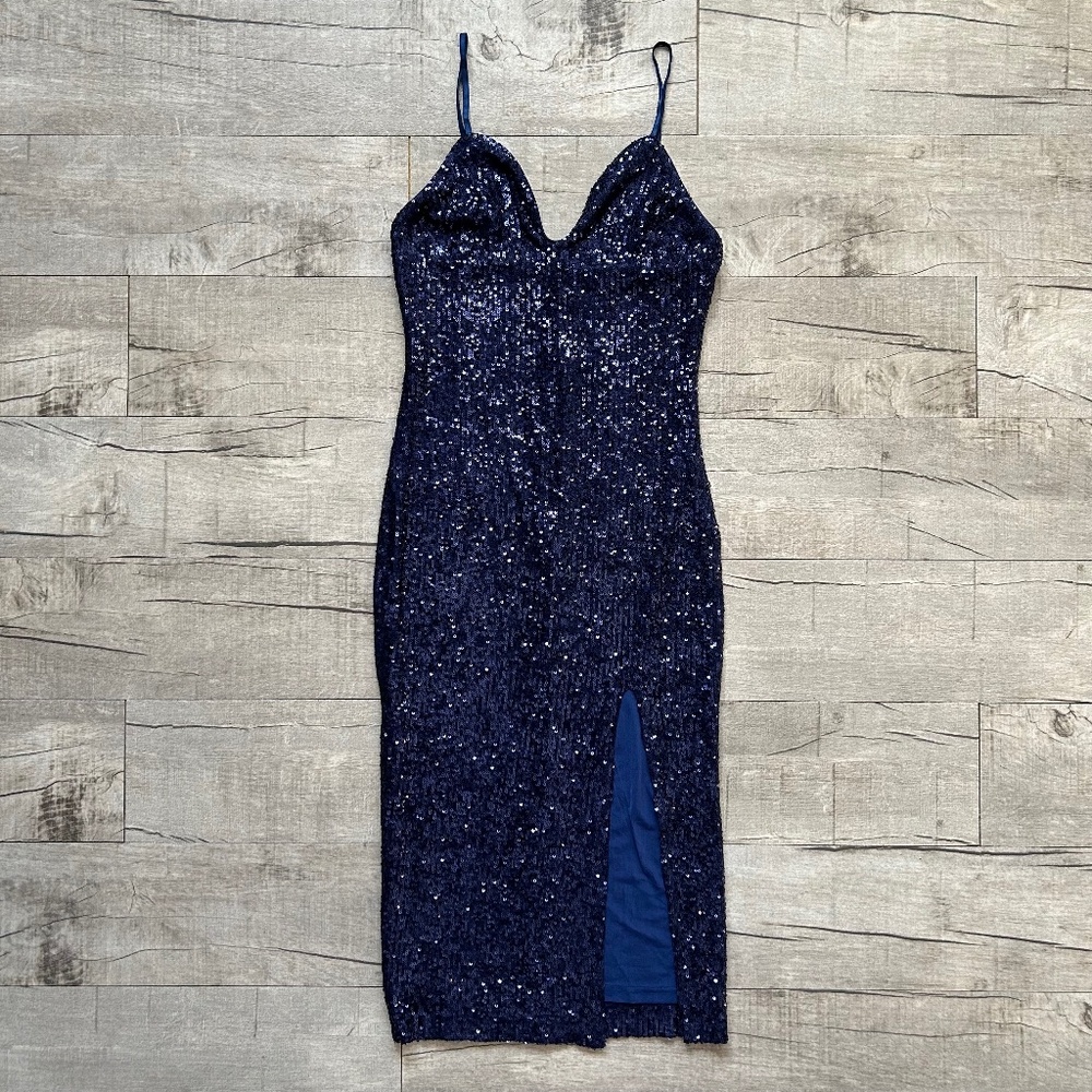 Elegant Navy Sequin Dress
